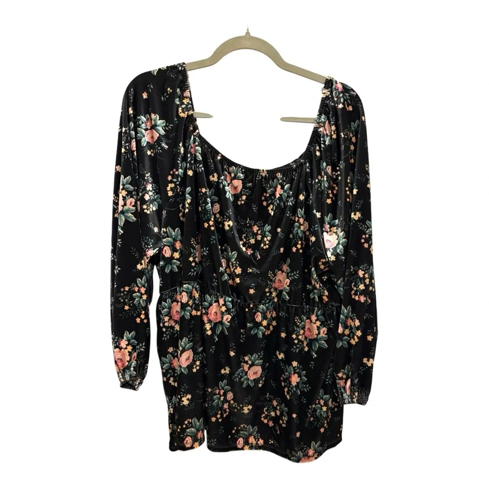 Cato Black Burnout Velvet Floral Blouse Dark Romantic Whimsigoth Plus 18/20W - Picture 5 of 5